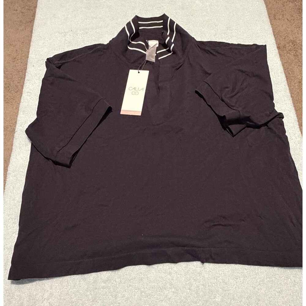 CALIA Womens Seamless Tipped Polo Shirt Small Black White Golf Athletic NWT